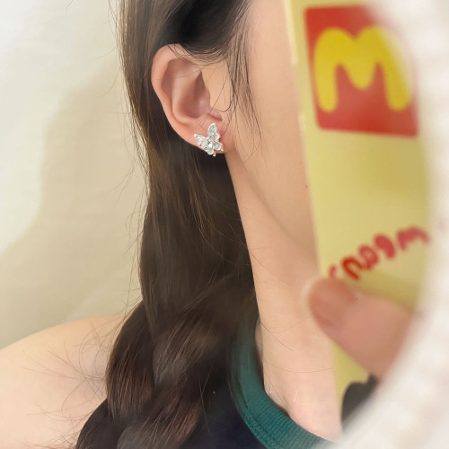 冰透水晶碎鑽學生耳釘女氣質網紅抖音爆款小衆高級感耳環耳飾