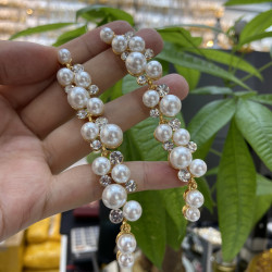 鑲鑽長款珍珠滿鑽掃肩耳環