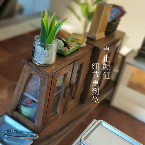 娃娃屋木質小號雙開門點心櫃迷你梯形展示櫃陳列櫃微縮家具M173