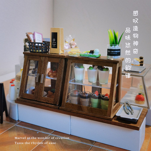 娃娃屋木質小號雙開門點心櫃迷你梯形展示櫃陳列櫃微縮家具M173