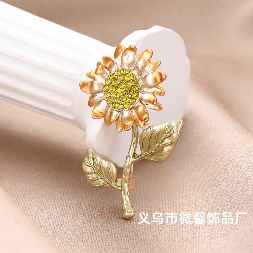 日韓新款時尚曏日葵胸針小衆防走光鑲鑽氣質西裝外套胸花配飾別針