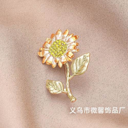 日韓新款時尚曏日葵胸針小衆防走光鑲鑽氣質西裝外套胸花配飾別針