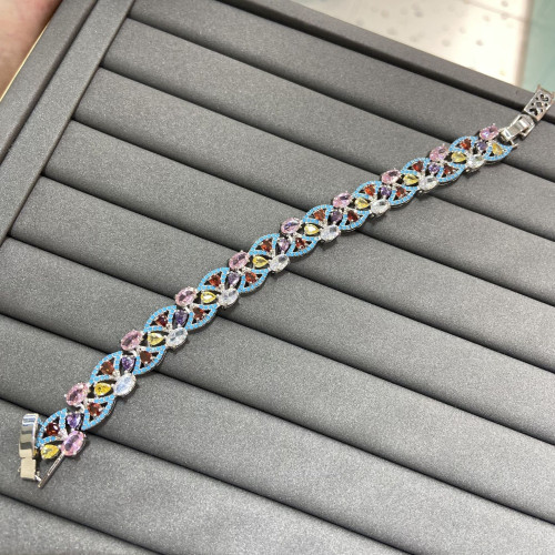 彩寶項鏈飾品古法鍍金手工雕刻彩色寶石滿鑽水滴鋯石精美輕奢項鏈