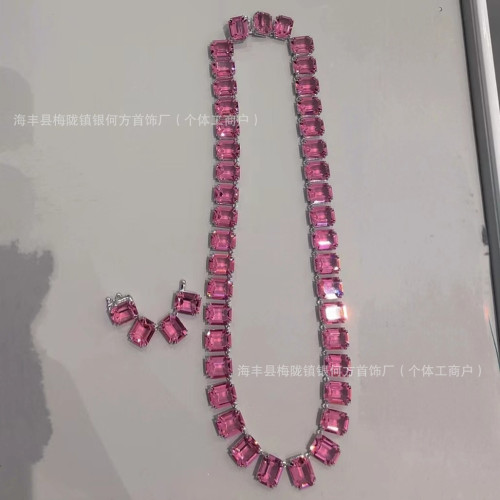 施家新款Millenia粉色八角形切割頸鏈女粉色水晶鎖骨鏈 節日送禮