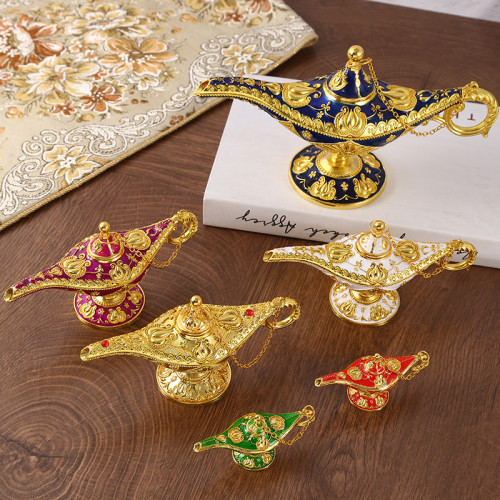輕奢金色花紋阿拉丁神燈宮廷晚宴裝飾擺件神燈家居神燈工藝品擺件