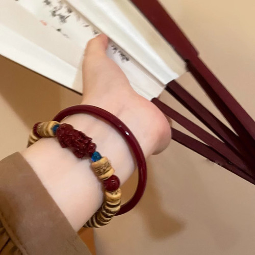 小紅書同款新中式椰殼硃砂手串女款貔貅手鏈小衆設計感手鐲風百搭