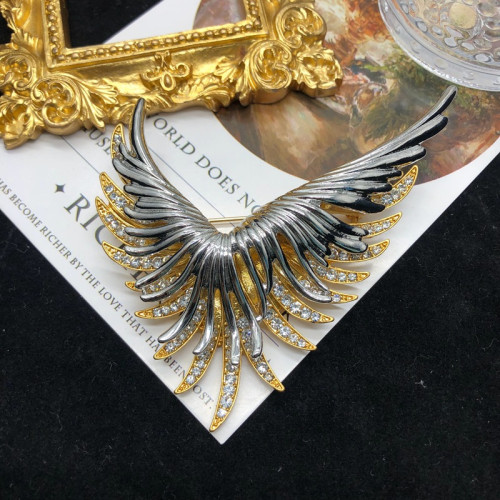 中古雙色鍍金胸針高級設計感翅膀胸花氣質百搭高档別針大衣配飾