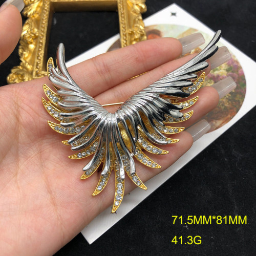 中古雙色鍍金胸針高級設計感翅膀胸花氣質百搭高档別針大衣配飾