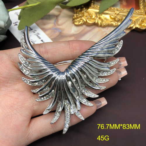 中古雙色鍍金胸針高級設計感翅膀胸花氣質百搭高档別針大衣配飾