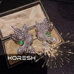 新年珠寶飾品 鑽鑽長流囌鋯石耳環 鍍金 法式復古手工鑲嵌寶石耳