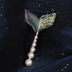 亞克力漸變美人魚尾胸針珍珠氛圍感開衫配飾別針胸花人魚胸針