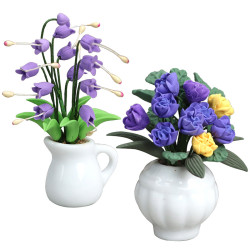 1:12娃娃屋dollhouse迷你家具微縮花園場景紫色花卉粘土花擺件