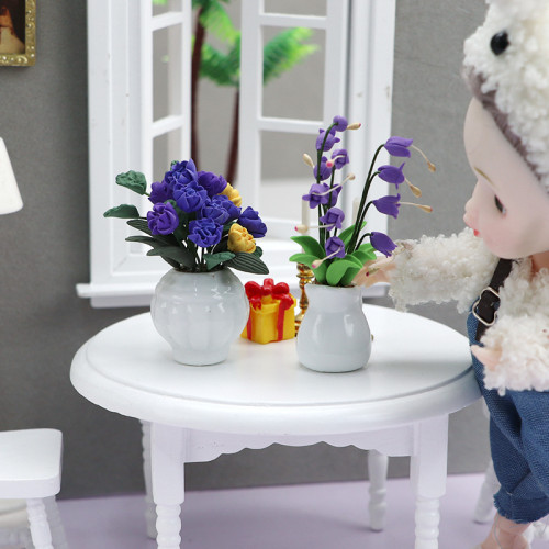 1:12娃娃屋dollhouse迷你家具微縮花園場景紫色花卉粘土花擺件