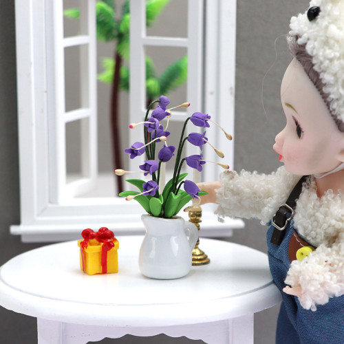 1:12娃娃屋dollhouse迷你家具微縮花園場景紫色花卉粘土花擺件
