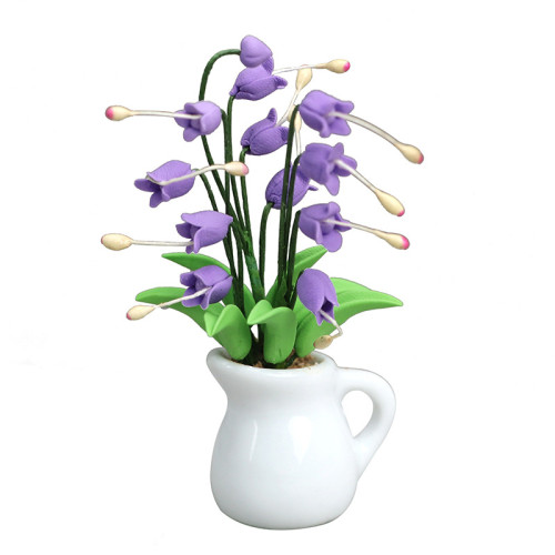 1:12娃娃屋dollhouse迷你家具微縮花園場景紫色花卉粘土花擺件