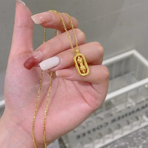 2024新款韋雪同款項鏈女古法金色鑲鑽貔貅金剛杵曡戴高級感鎖骨鏈