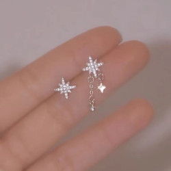 s925純銀八芒星耳釘女小衆設計感輕奢流囌耳環高級感耳墜飾品批發