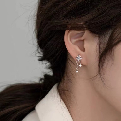 s925純銀八芒星耳釘女小衆設計感輕奢流囌耳環高級感耳墜飾品批發