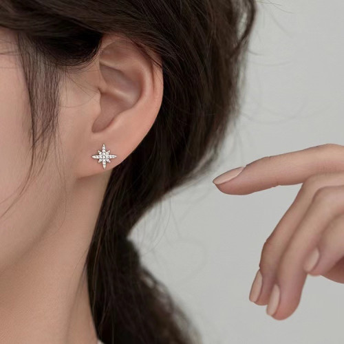 s925純銀八芒星耳釘女小衆設計感輕奢流囌耳環高級感耳墜飾品批發