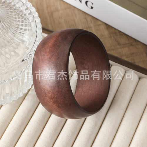 跨境歐美誇張個性復古切麪木質手鐲小衆設計感幾何圓麪寬版手飾女