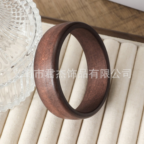 跨境歐美誇張個性復古切麪木質手鐲小衆設計感幾何圓麪寬版手飾女