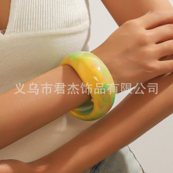 歐美風時尚馬卡龍彩色暈染漸變樹脂手鐲個性復古幾何圓形手環鐲子