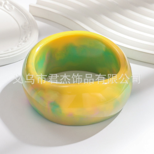 歐美風時尚馬卡龍彩色暈染漸變樹脂手鐲個性復古幾何圓形手環鐲子