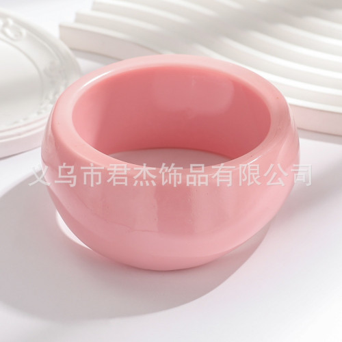 歐美風時尚馬卡龍彩色暈染漸變樹脂手鐲個性復古幾何圓形手環鐲子