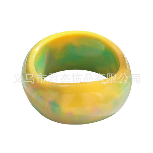 歐美風時尚馬卡龍彩色暈染漸變樹脂手鐲個性復古幾何圓形手環鐲子