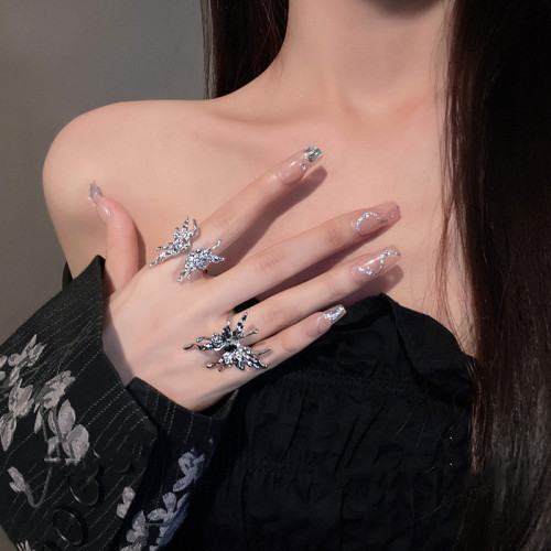 液態小衆設計師高級感蝴蝶開口戒指女ins潮冷淡風時尚個性食指戒