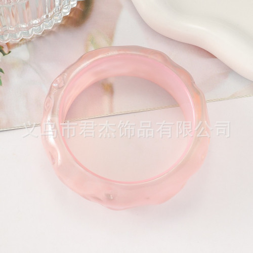 歐美跨境時尚水波紋格子圓形樹脂手鐲個性波浪紋彩色透明閃粉手環