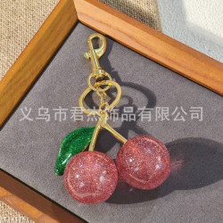 綠葉子粉色櫻桃鈅匙釦飾品包包掛件時尚精美車厘子汽車鈅匙釦掛件