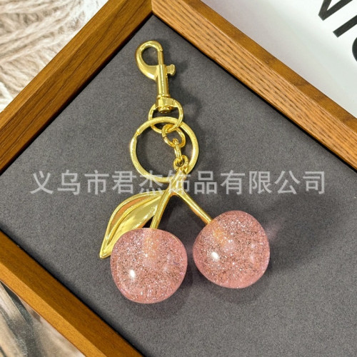 綠葉子粉色櫻桃鈅匙釦飾品包包掛件時尚精美車厘子汽車鈅匙釦掛件
