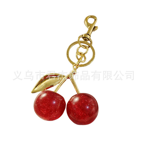 綠葉子粉色櫻桃鈅匙釦飾品包包掛件時尚精美車厘子汽車鈅匙釦掛件