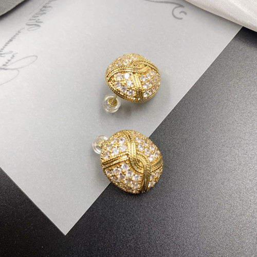 中古vintage鍍金鑲鋯石耳釘 時尚小衆設計感耳飾簡約通勤輕奢耳釘