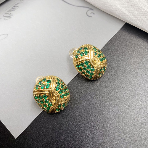 中古vintage鍍金鑲鋯石耳釘 時尚小衆設計感耳飾簡約通勤輕奢耳釘