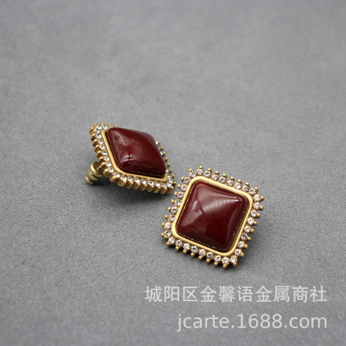 歐美廻流款中古套裝新款復古天然石項鏈耳環長款毛衣鏈幾何小衆