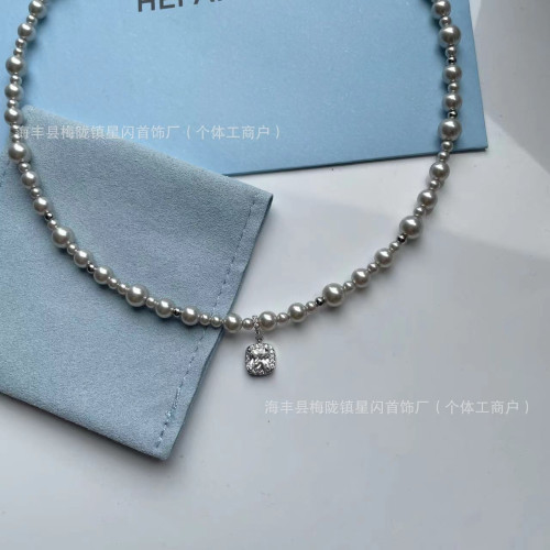 HEFANG何方氣泡方糖項鏈簡約氣質輕奢優雅珍珠鎖骨鏈高版精工