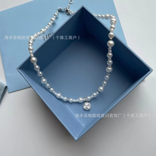 HEFANG何方氣泡方糖項鏈簡約氣質輕奢優雅珍珠鎖骨鏈高版精工