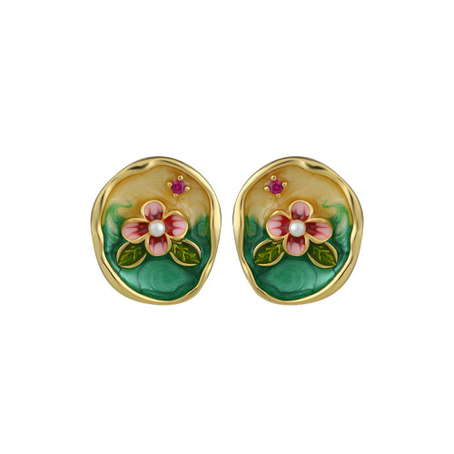 中古vintage莫奈花園法式復古珍珠耳釘女小衆甜美可愛氣質耳環