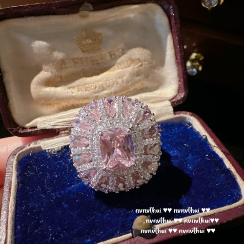 莫奈花園雙生花寶石戒指 帕帕拉恰 鍍18K金 葡萄藤粉鋯石愛心耳環