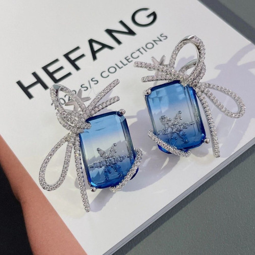 HEFANG何方冰藍初雪耳釘碧璽藍色漸變輕奢小衆設計耳釘耳飾送女生