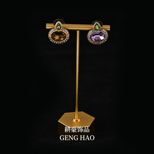 圓形雙色立躰光滑耳釘女 綠寶石個性復古鑲鑽小巧幾何耳飾耳釘