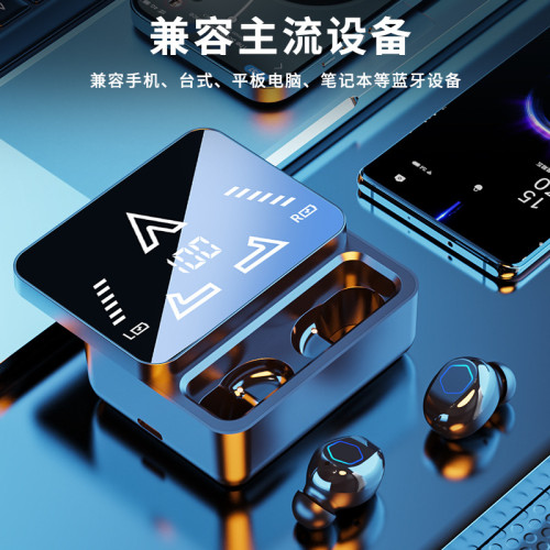跨境爆款M48pro藍牙耳機雙耳鏡麪數顯滑蓋設計超長續航音樂耳機