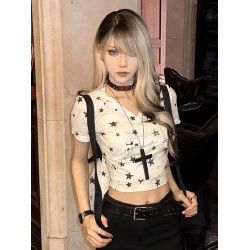 y2k兔耳朵女夏季修身短款上衣T恤