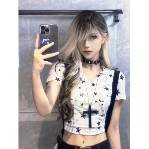 y2k兔耳朵女夏季修身短款上衣T恤