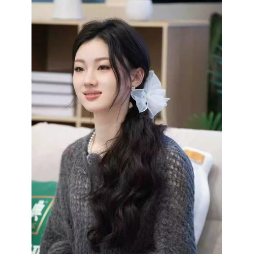 單依純同款溫柔嬭白色飄帶蝴蝶結發夾頭飾側邊夾發圈白月光發飾品