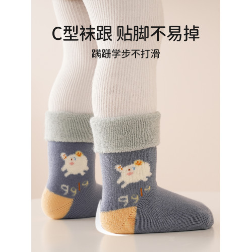 嬰兒襪子鞦鼕新生兒0—6月加厚保暖毛圈襪寶寶無骨男女兒童中筒襪