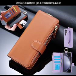 適用三星zfold6手機殼折曡samsung z fold 5 wallet case指環釦腕帶zfold4手機殼插卡拉鏈錢夾zfold3高档皮套
