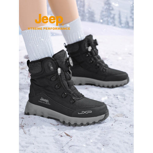 jeep雪地靴男鼕季新款戶外防滑防水加毧加厚保暖棉鞋女士高幫厚底